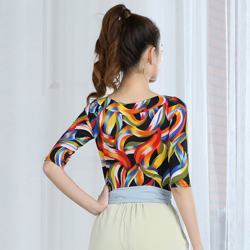 Latin dance tops for women, medium long sleeves, modern dance  new style dance, social dance practice clothes, square dance clothes