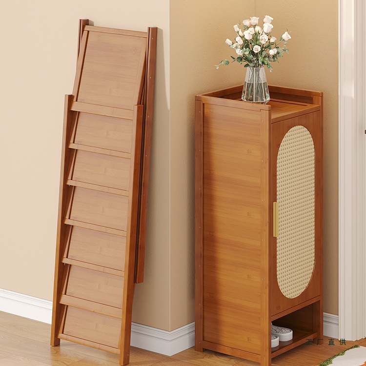 Home Entrance No-Installation Shoe Cabinet Small Narrow Rental Shoe Rack Storage Cabinet Integrated Wall-Mounted Folding Multi-Layer Entry Door