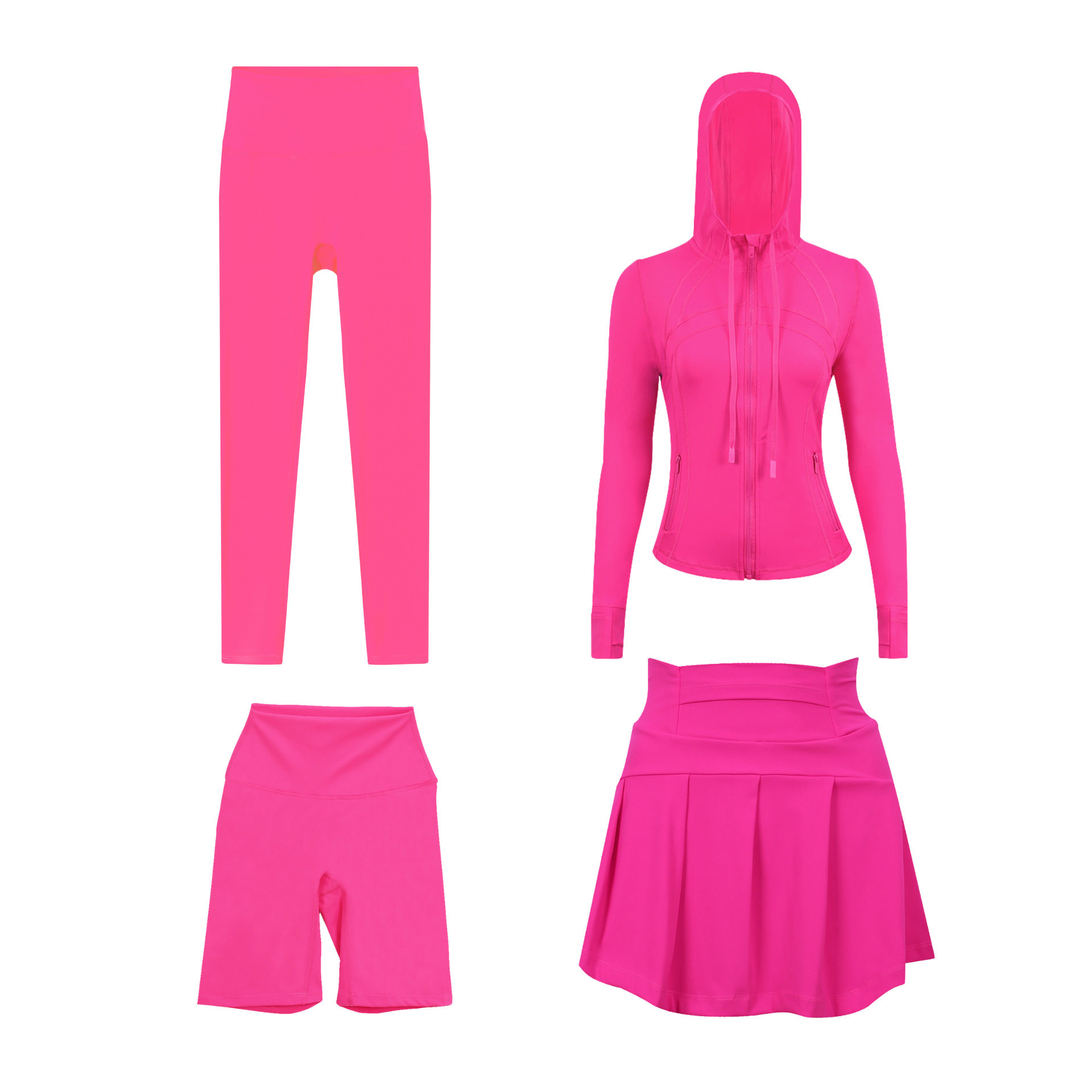Women's Four Piece Set Sportswear Hooded Jacket Cropped Pants Short Skirt Slim Fit Outerwear Elastic Sports Jacket_ecoleips.com