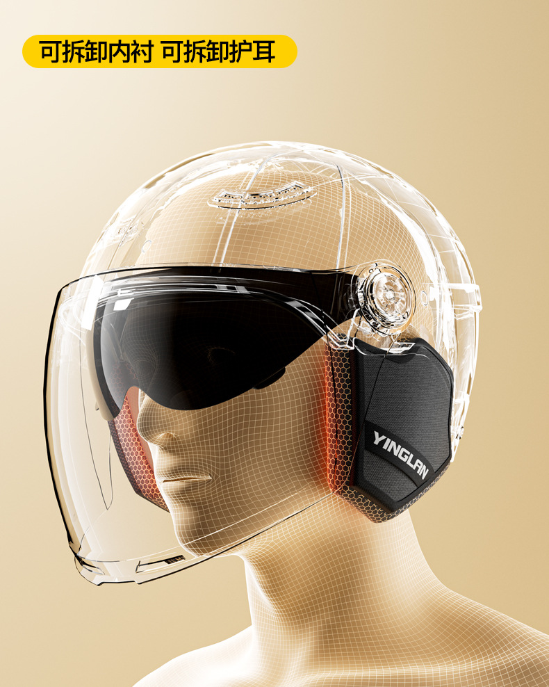 Yinglan Helmet Electric Vehicle Women's and Men's National Standard 3C Certified Four-Season Universal Summer Sun Protection Double Mirror Motorcycle Helmet