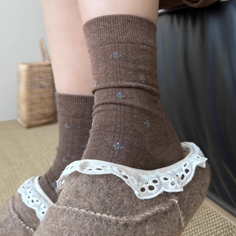 袜子女秋冬新款精梳棉中筒袜堆堆袜ins潮女袜日系碎花韩版长筒袜|undefined