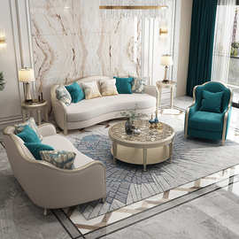 美式皮布沙发后现代轻奢沙发客厅样板房设计师创意式简约实木沙发