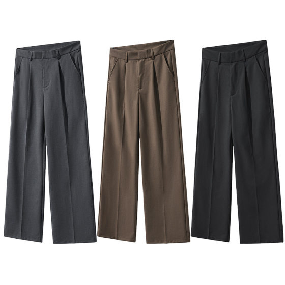LKTM Men's# Spring and Summer Korean Three-dimensional Pleated Lazy Style Western Pants Men's Simple Relaxed Loose Casual Pants