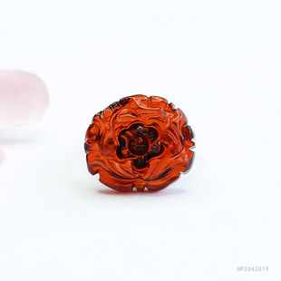 Juanyu S925 Silver Set with Natural Blood Pepper Ring Water Purification Amber Peony Flower Factory Live on behalf of HP2042519