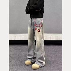 アメリカ式vibe刺繍は古い水洗い黄泥ジーパンを作ります。