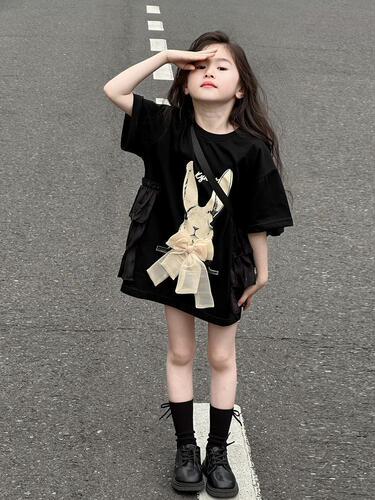 Girls 'short-sleeved T-shirt skirt 2026 new style children's loose foreign-style blouse children's summer cotton half-sleeve blouse trend