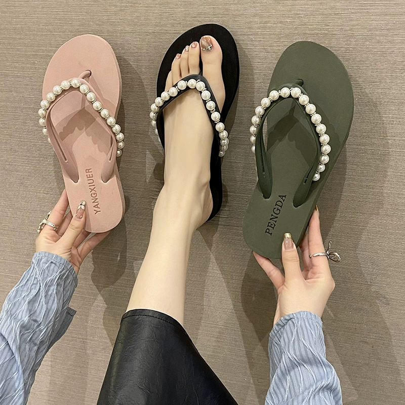 Шлёпанцы Pearl, пляжные шлёпанцы, тапочки, обувь, корейский стиль, коллекция 2023 года, пляжный стиль