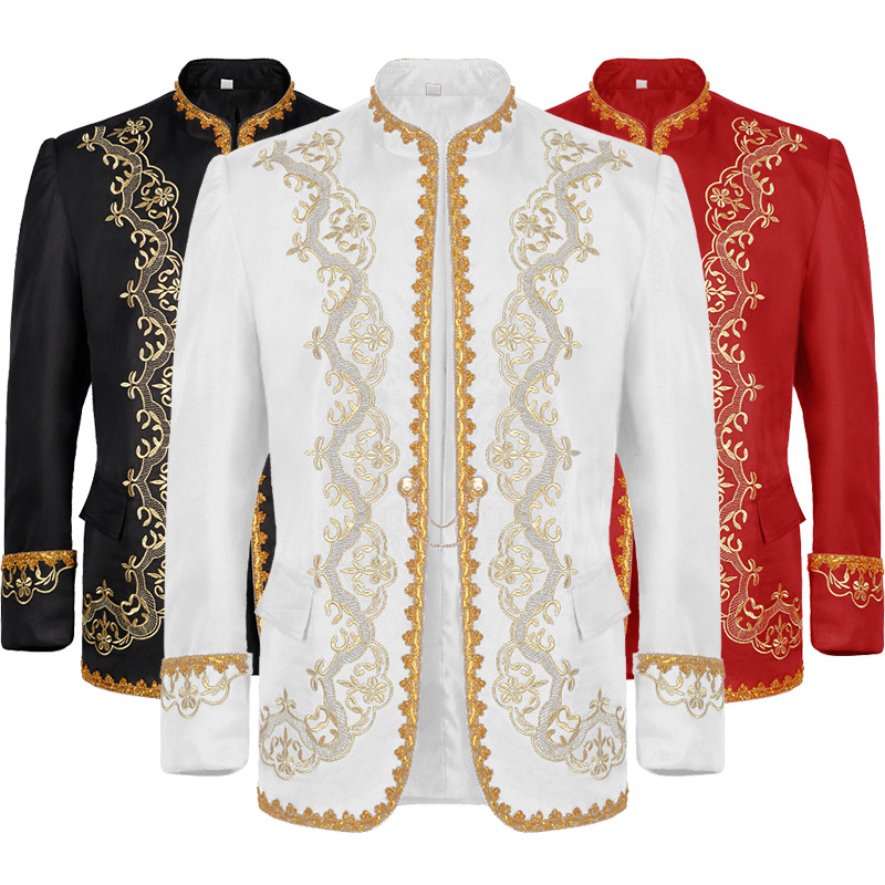 Foreign trade Western men's gold-embroidered court dress, photography studio clothing, black and white opera stage performance costume