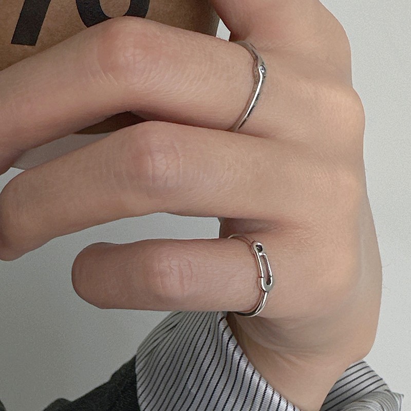 Pin Ring for Women, Pinky Ring, High-End Luxury Niche Design, Vintage Distressed Open-Ended Personality Korean Style