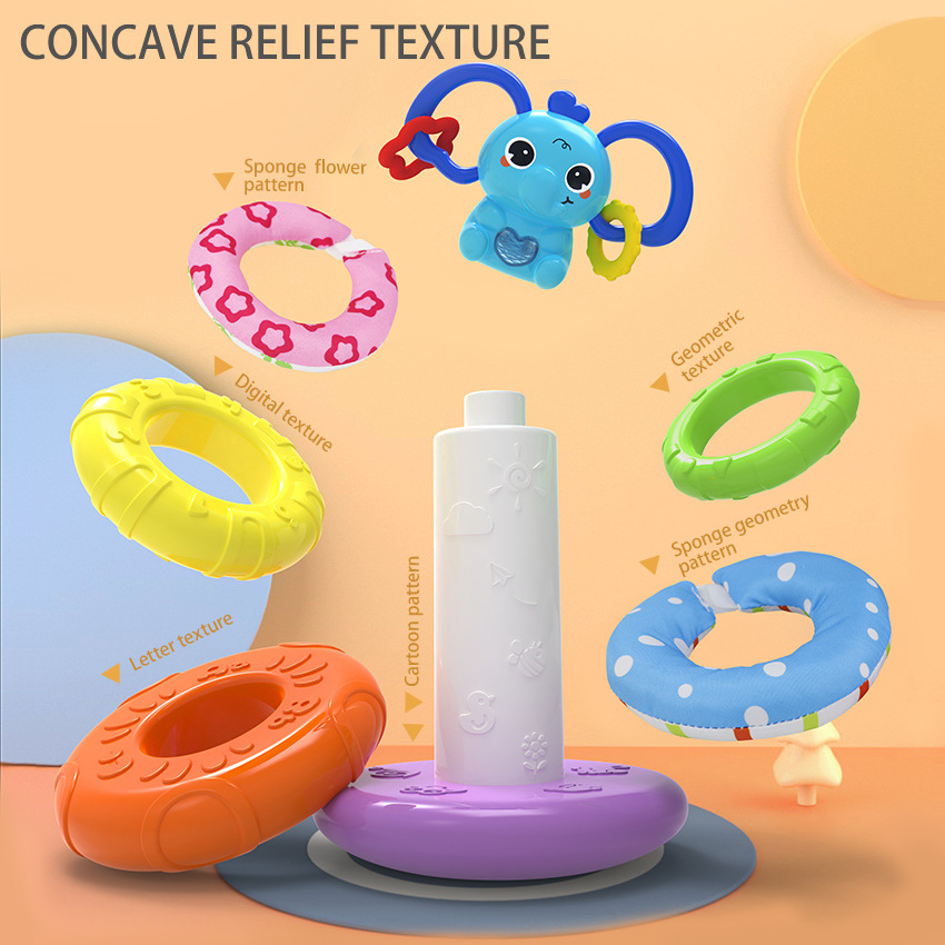 Niños y niñas pequeños transfronterizos Música de Jenga Arco iris Torre Anillo Educación temprana para niños Rompecabezas de Jenga Juguetes Montessori