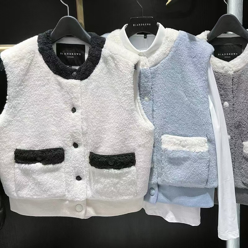 Korean Original Single Golf Women's Round Neck Fashionable Color-Blocked Cashmere Sleeveless Vest Warm and Comfortable Golf Vest