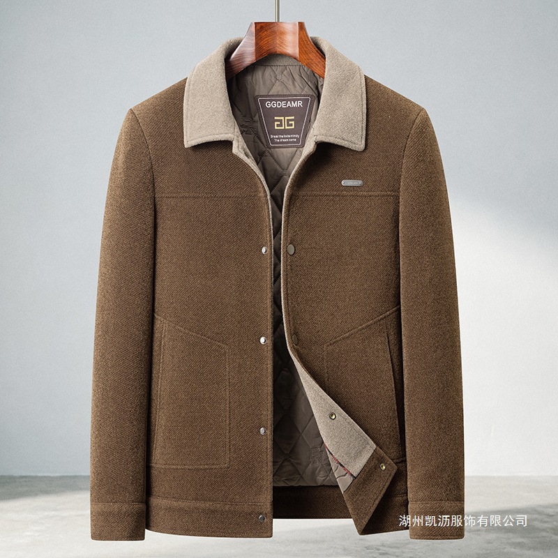 New Autumn Style Men's Gold Mink Fleece Collar Jacket, Fashionable Casual Men's Chenille Warm Coat