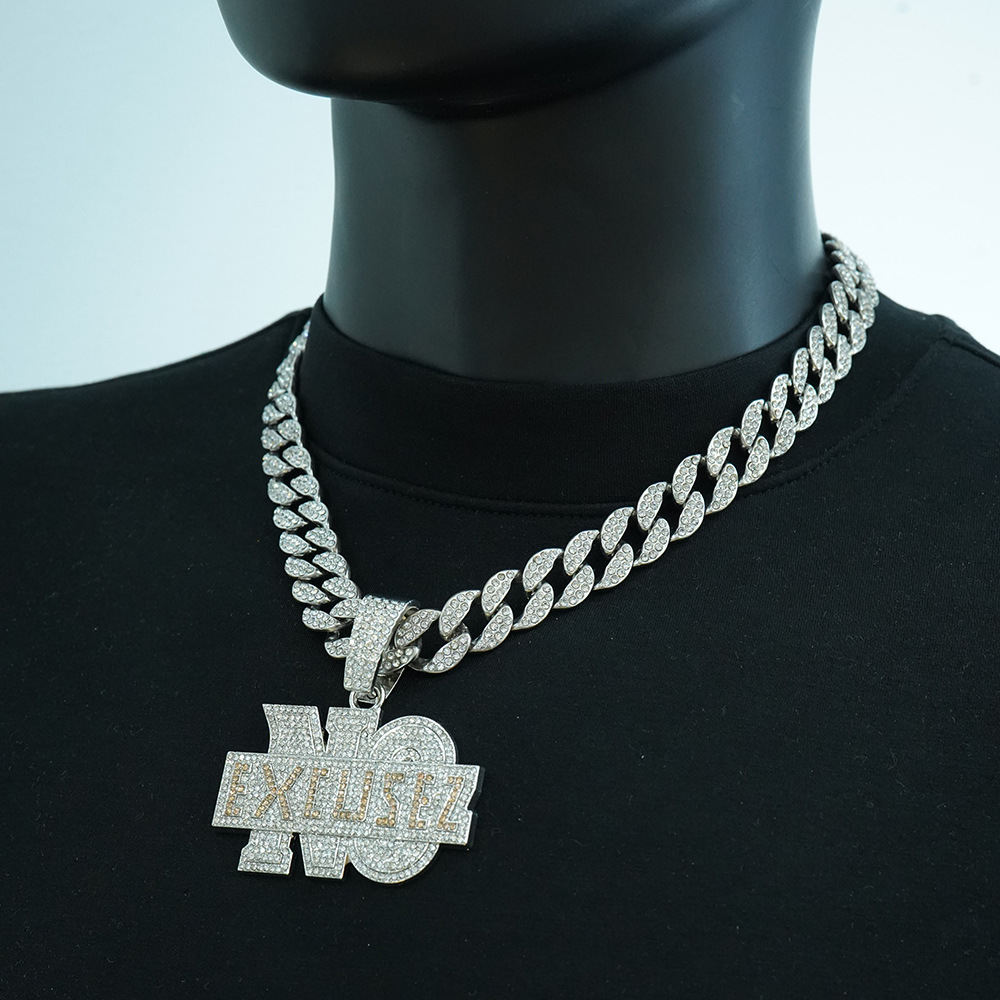 Exageración de moda transfronteriza NO EXCUSEZ colgante de letras inglesas con cadena de torsión de 5 mm cadena de diamantes cubana de hip hop