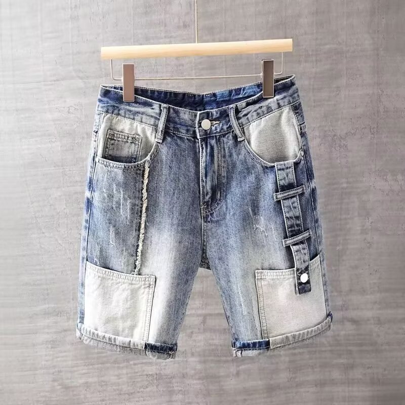 Summer New Design Sense Denim Shorts Men's Korean-style Trendy Ripped Slim-fit Casual Trendy Brand Casual Pants