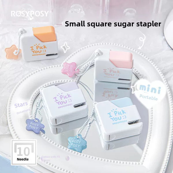 RosyPosy soft sugar cube small sugar stapler portable mini cute 10# needle stapler