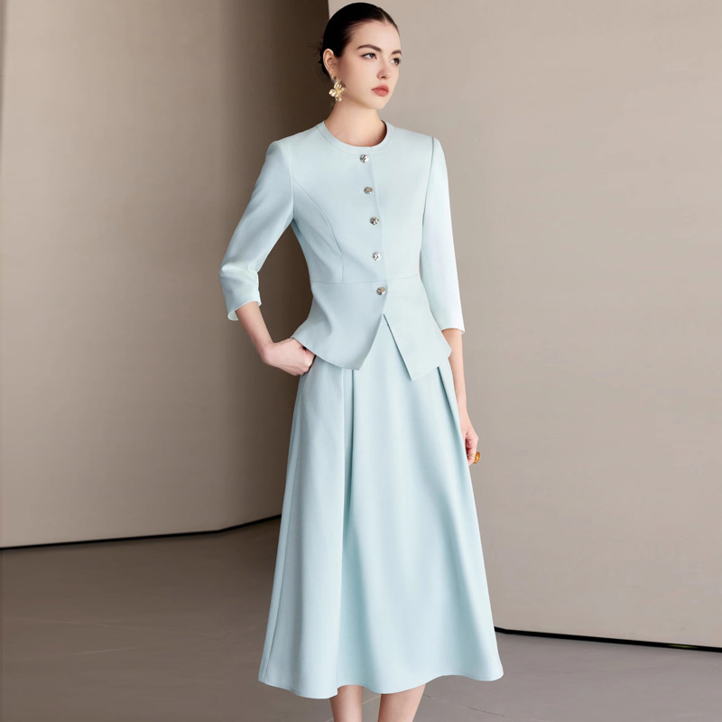 Ad Professional Suit Skirt for Women 2025 New Summer Elegant Goddess Style High-End Suit Skirt Round Neck Suit