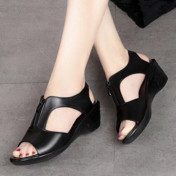 breathable sandals with zipper wedge heel