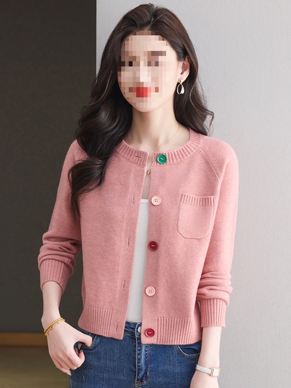 彩扣针织开衫女短款2025新款时尚洋气小个子上衣宽松显瘦毛衣外套|undefined