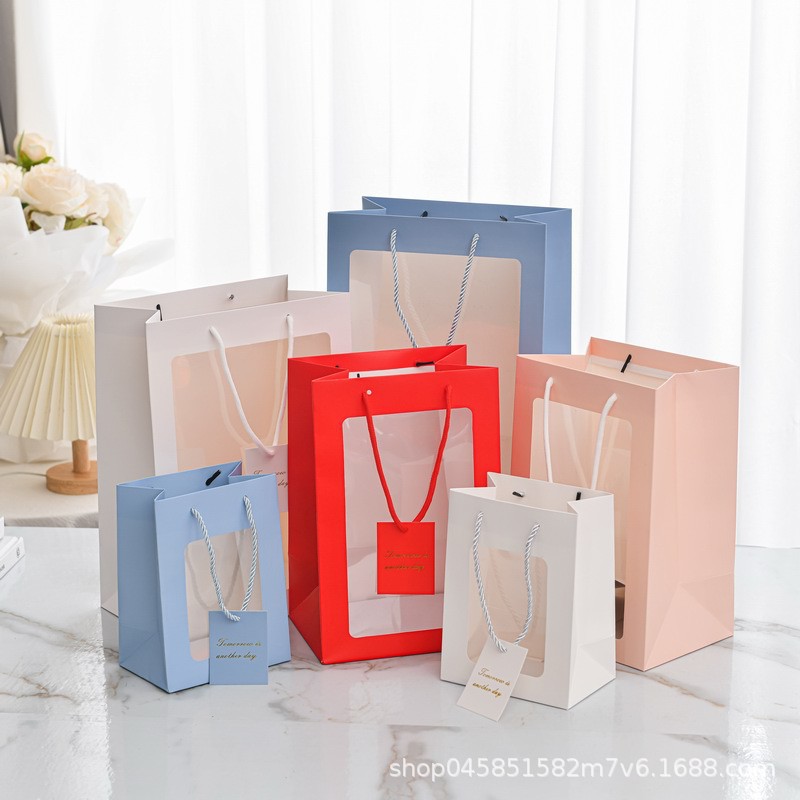 橱窗款手提袋透明鲜花花束包装袋开窗款PVC网红礼品袋伴手礼袋子