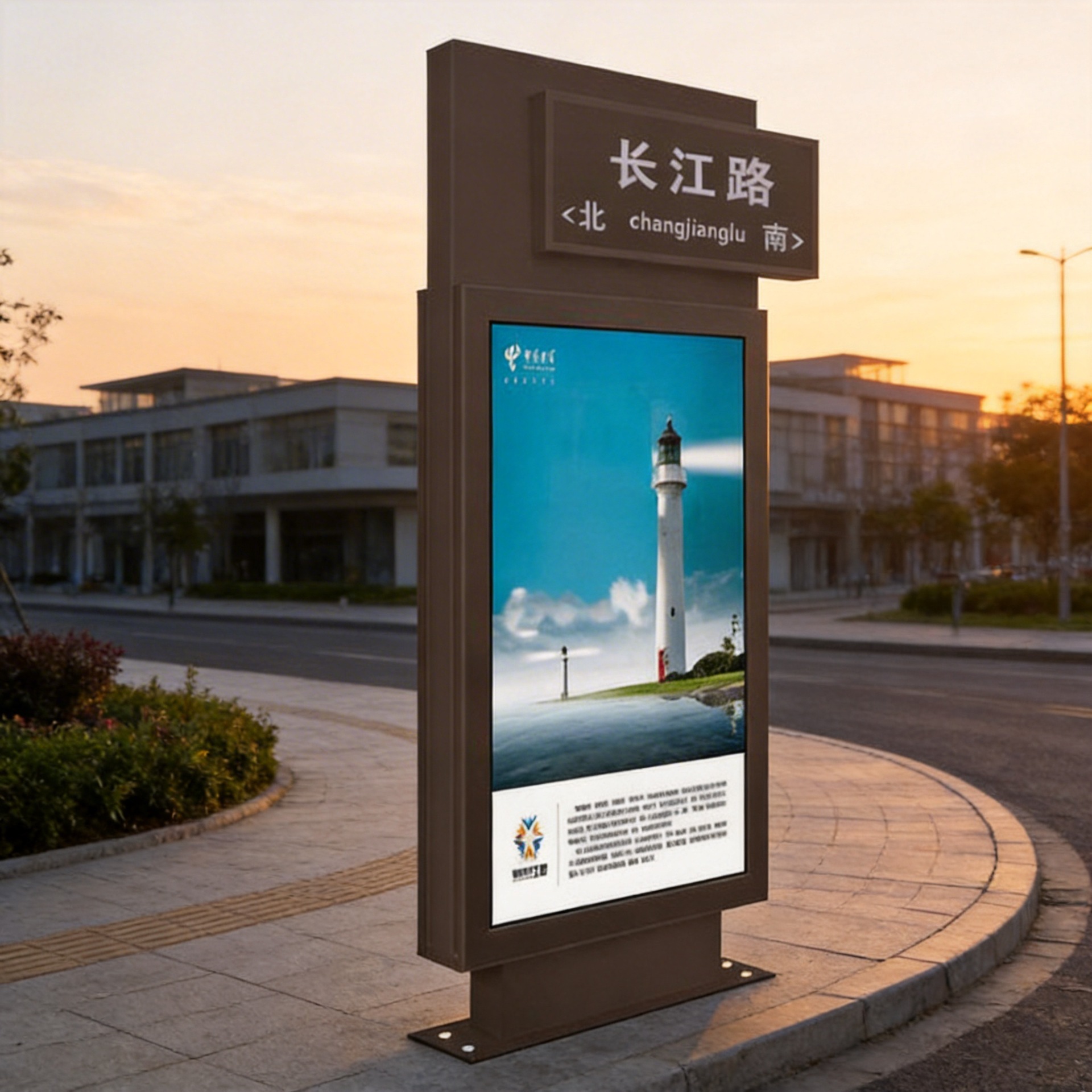 路名牌指示路牌广告灯箱单双面滚动换画LED屏立式花园大型灯箱厂