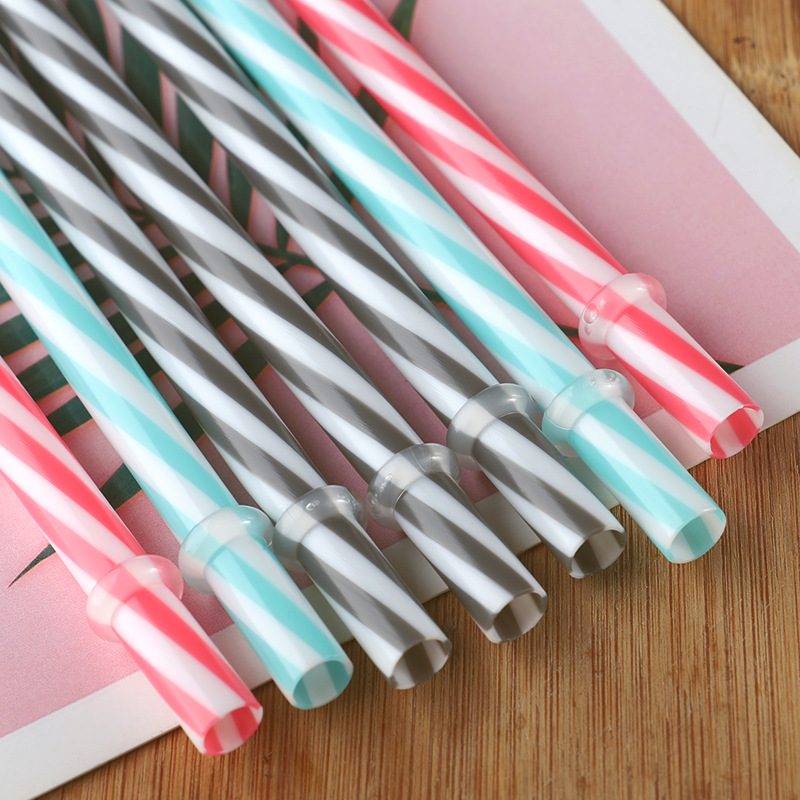 厂家直供PP双色螺纹带圈吸管彩色条纹塑料吸管PP带卡扣吸管批发