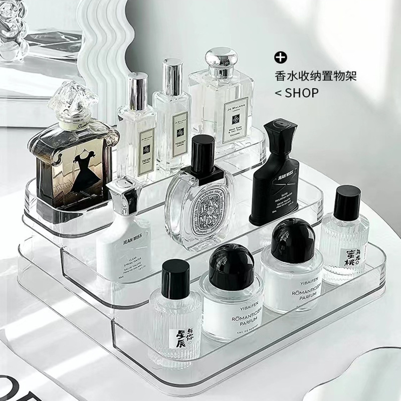 桌面香水置物架梳妆台化妆品收纳盒亚克力轻奢ins透明阶梯展示架