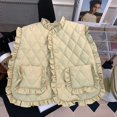 Child star Yuan 2024 autumn and winter new Korean children's clothing Korean version cute and sweet lace warm quilted girls' vest