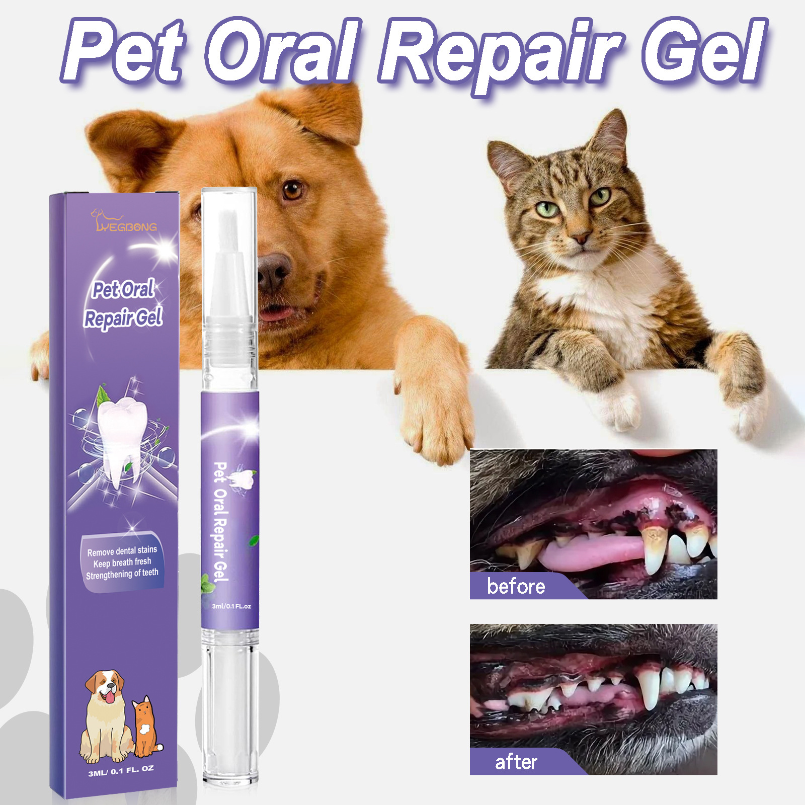 Yegbong Pet Oral Care Gel Dog and Cat Teeth Oral Freshening and Dirt Cleaning Care