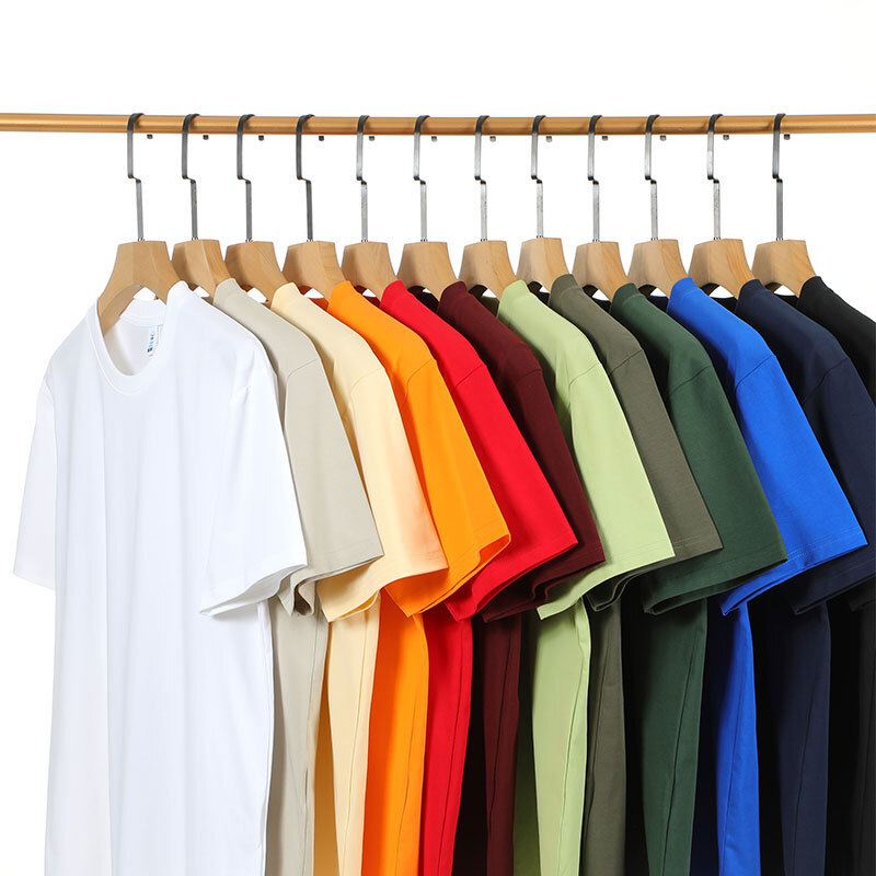 Camiseta de manga corta de peso pesado de 220 gramos de estilo americano hombre blanco suelto cuello redondo media manga camiseta de base de color sólido versátil personalizada de verano