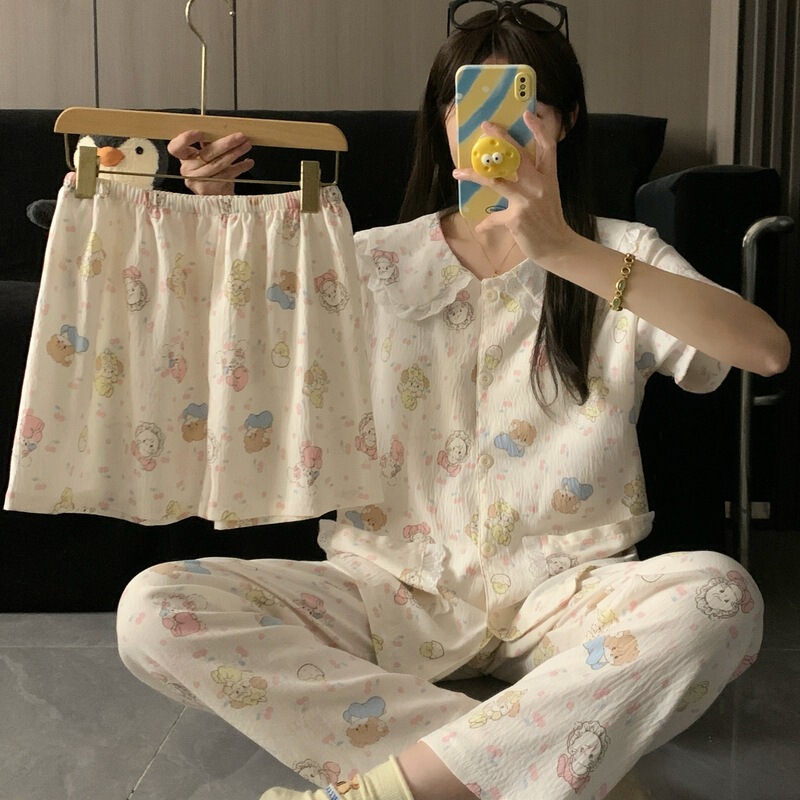 Factory wholesale Japanese cartoon mikko plus size pajamas women's spring and summer short sleeve lace doll collar three-piece suit Factory wholesale Japanese cartoon mikko plus size pajamas women's spring and summer short sleeve lace doll collar three-piece suit
