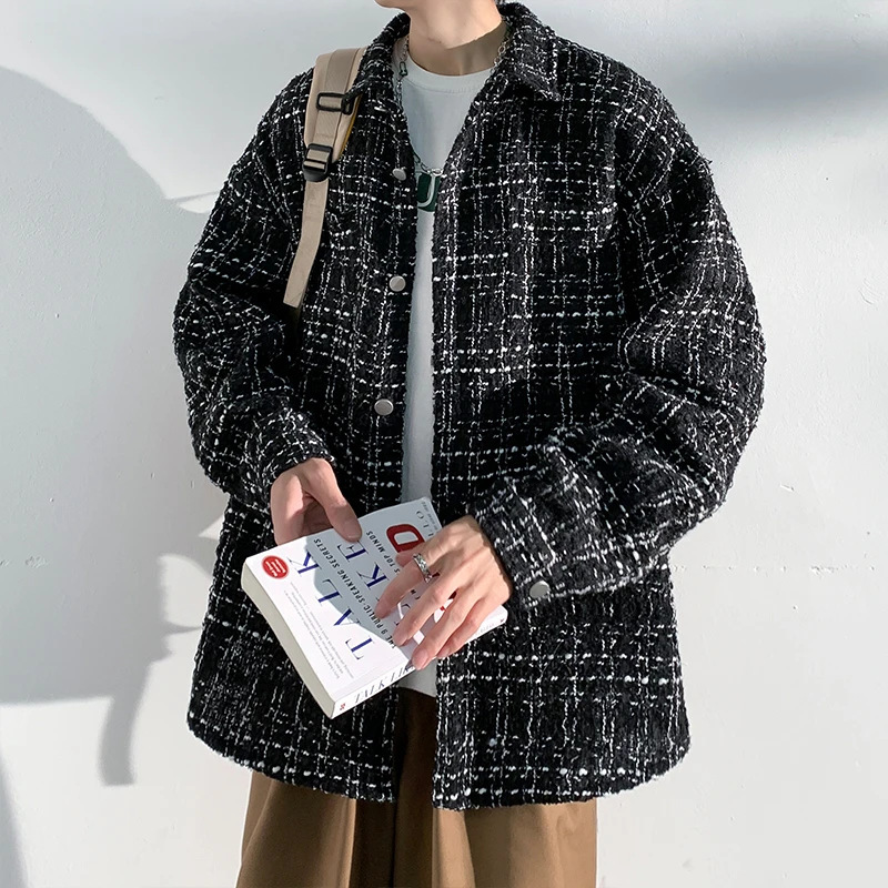 Tweed Xiaoxiang Style Sub-Jacket Men's Spring, Autum and Winter High-End Loose Casual Boys' Lapel Jacket