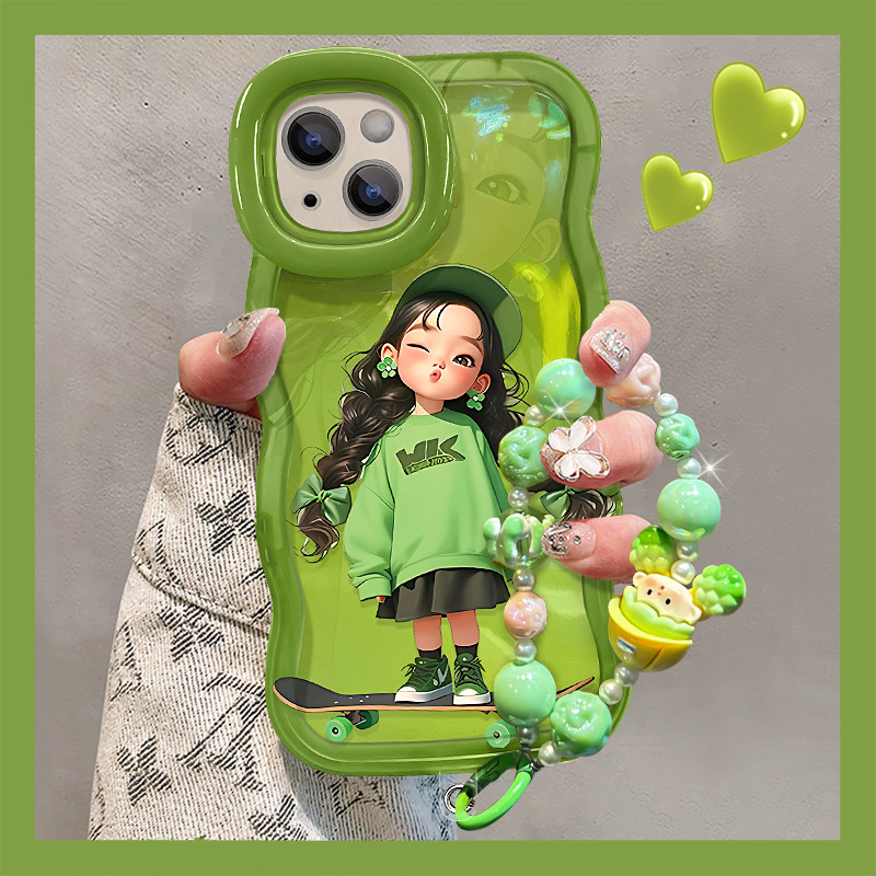 Cute Girl Bracelet Suitable for Apple 16Promax Mobile Phone Case 13 Silicone Anti-Fall 15 Cartoon 14 Double Stand 17 Cute Girl Bracelet Suitable for Apple 16Promax Mobile Phone Case 13 Silicone Anti-Fall 15 Cartoon 14 Double Stand 17