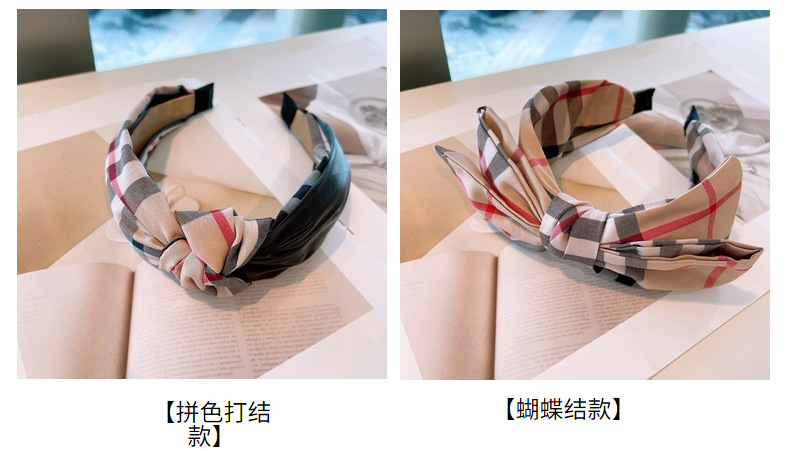 120g Weight Headwear Classification Festival Occasion Bow Knot Pattern Women'S Gender Retro Style Retro Lattice Double-layer Bow Twisted Headband 1