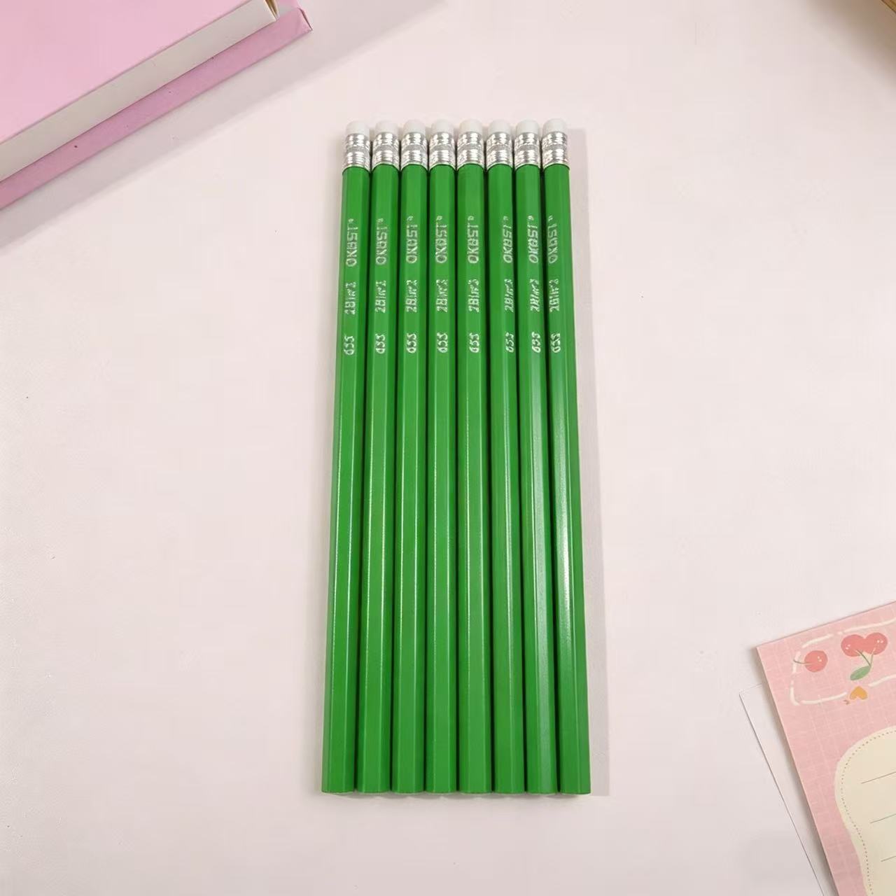 Lápices redondos y cuadrados de colores, artículos de papelería para estudiantes, lápices HB, venta directa del fabricante, lápices con gomas de borrar en la punta.