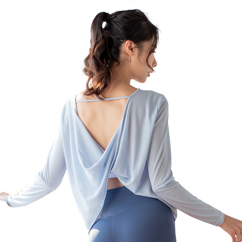 Spring and Autumn New Style Beautiful Back Yoga Wear Tops Long Sleeve Backless Dancing Fitness Wear Loose Sports Elegant Long Sleeve Shirts for Women