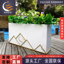 玻璃钢花箱商场酒店线条方形花盆户外步行街创意条纹美陈铁艺花钵