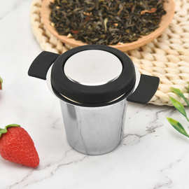 双耳带盖茶漏304不锈钢滤茶器办公室硅胶手柄茶叶过滤器滤网