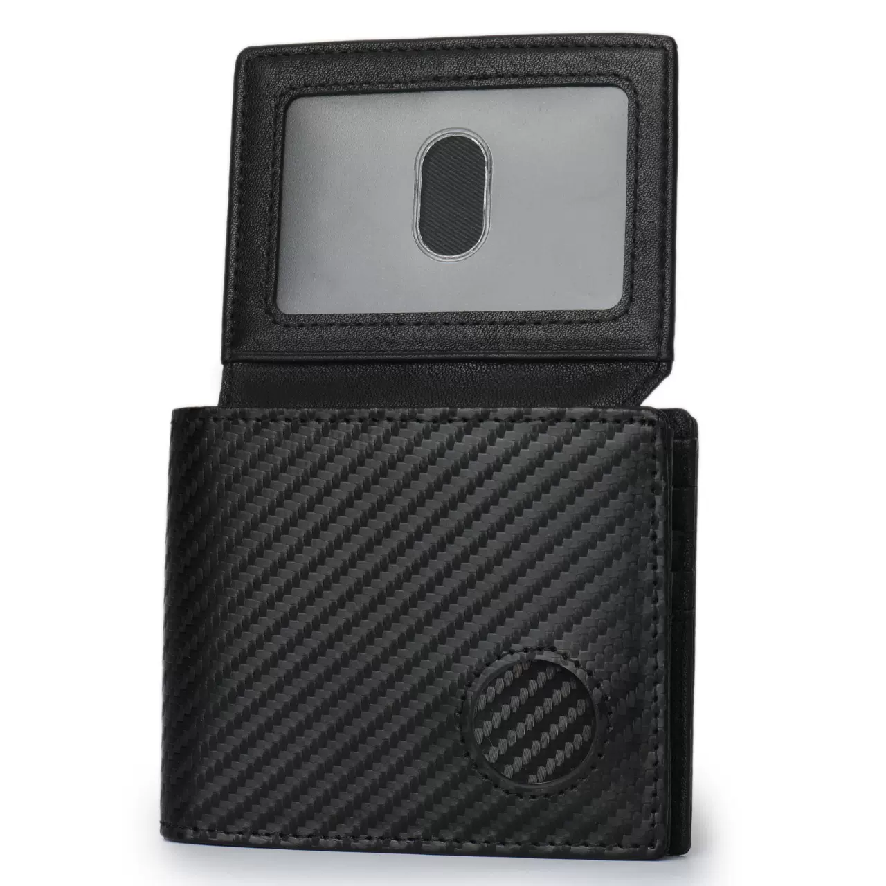 外贸跨境碳纤维真皮钱包男士Airtag大容量牛皮钱夹RFID防盗刷批发