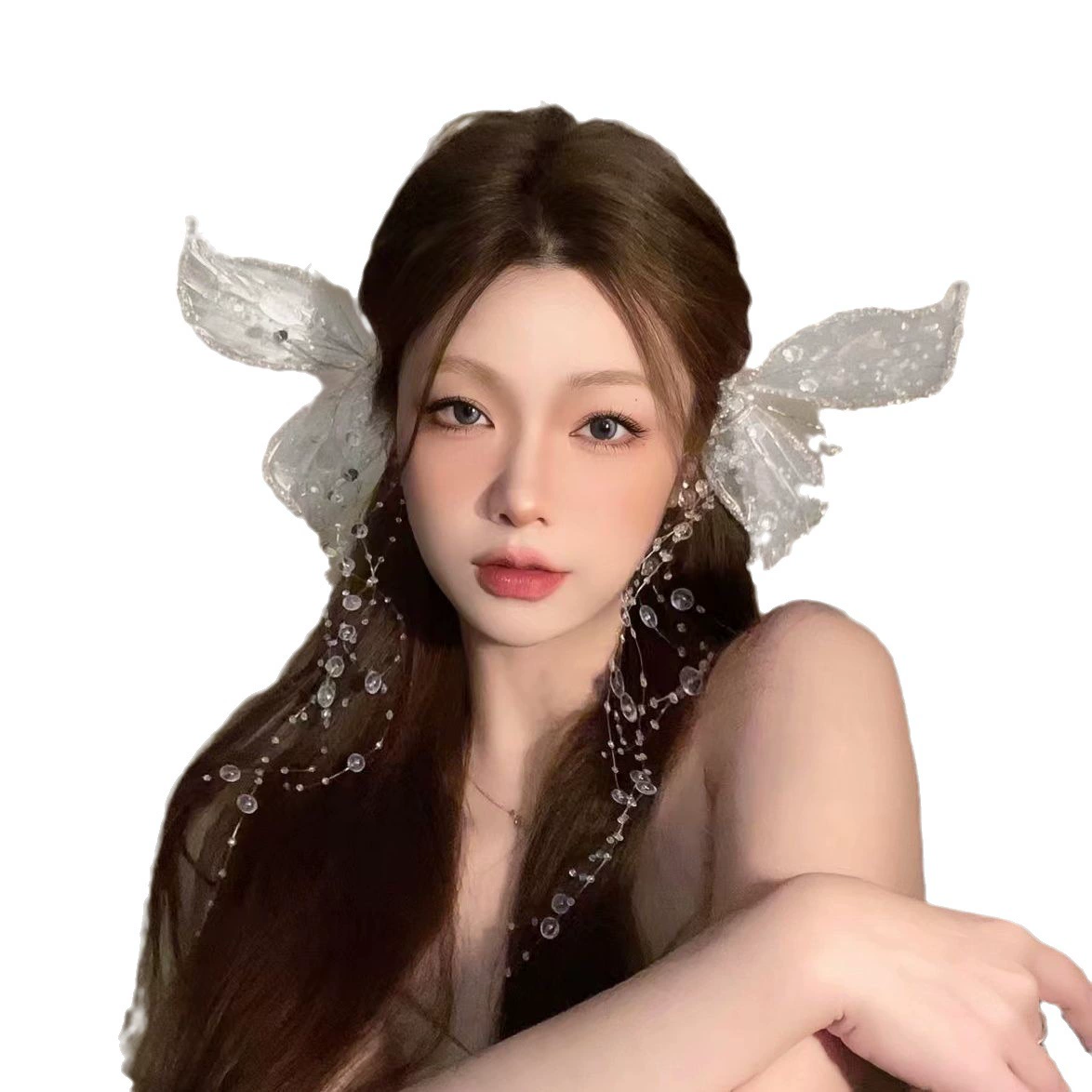 Свадебный головной убор INS Chaoxian Mori Elves Breakamic, кристальные волосы, плоские кристальные крылья бабочки, развевающиеся сбоку