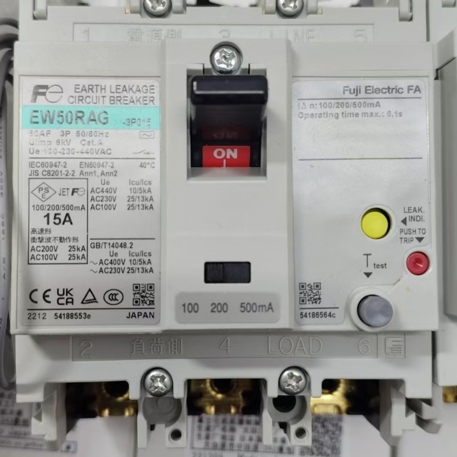 EW50RAG3P 富士漏电断路器 EW50RAG 灵敏度 30MA  100/200/500MA