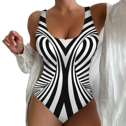 2025 Women's Beach Sand Swimwear Tie-Dye 3D Print European and American Summer One-Piece Swimsuit