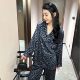 Yase [Blue Sea Leopard Leap] Korean Simple Leopard Print Silk Lapel Ice Silk Home Clothes suit Female Couple Male