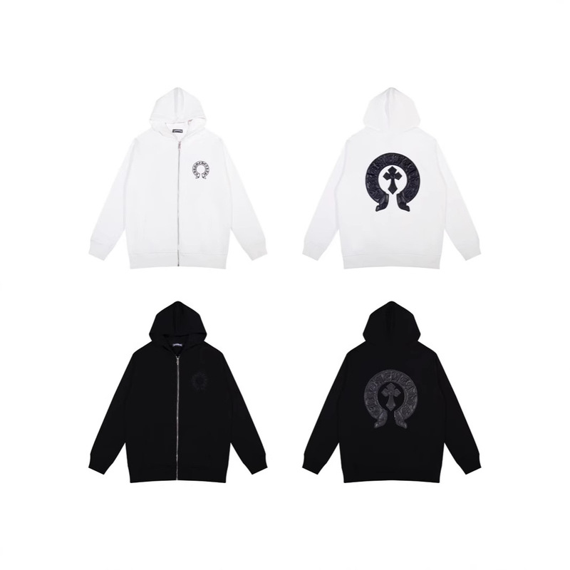 Chrome Hearts 2025 Foreign Trade Trendy Brand Terry Unisex Zip-Up Hooded Sweatshirt Factory