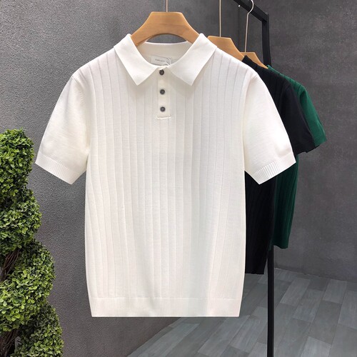 Pure Color Knit Casual Fashion Men's POLO Shirt Summer Collar Versatile Short Sleeve T-Shirt Outdoor Half Sleeve Trendy