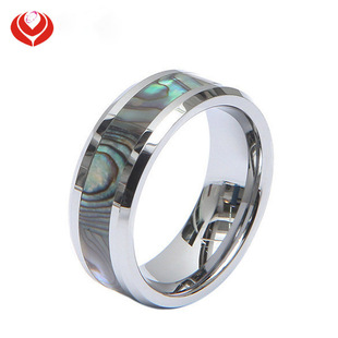 Cross-border explosions accessories American 8mm tungsten steel ring inlaid abalone shell men's ring wholesale foreign trade