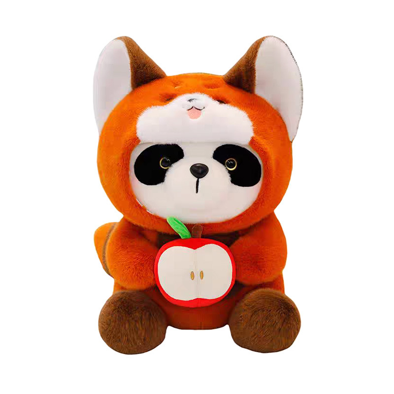 Dibujos animados oso grupo de juguetes de peluche panda transformado en pequeño mapache muñeca infantil para amigos regalo de muñeca de manzana