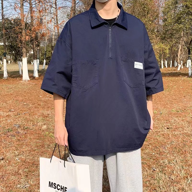 Verano mi marca de moda polos japoneses Camisa de manga corta para hombre suelta talla grande delgada solapa camiseta simple media manga