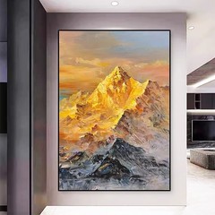 手描き油絵「日照金山」玄関掛け画客間ソファー背景装飾画筋理中国式壁画