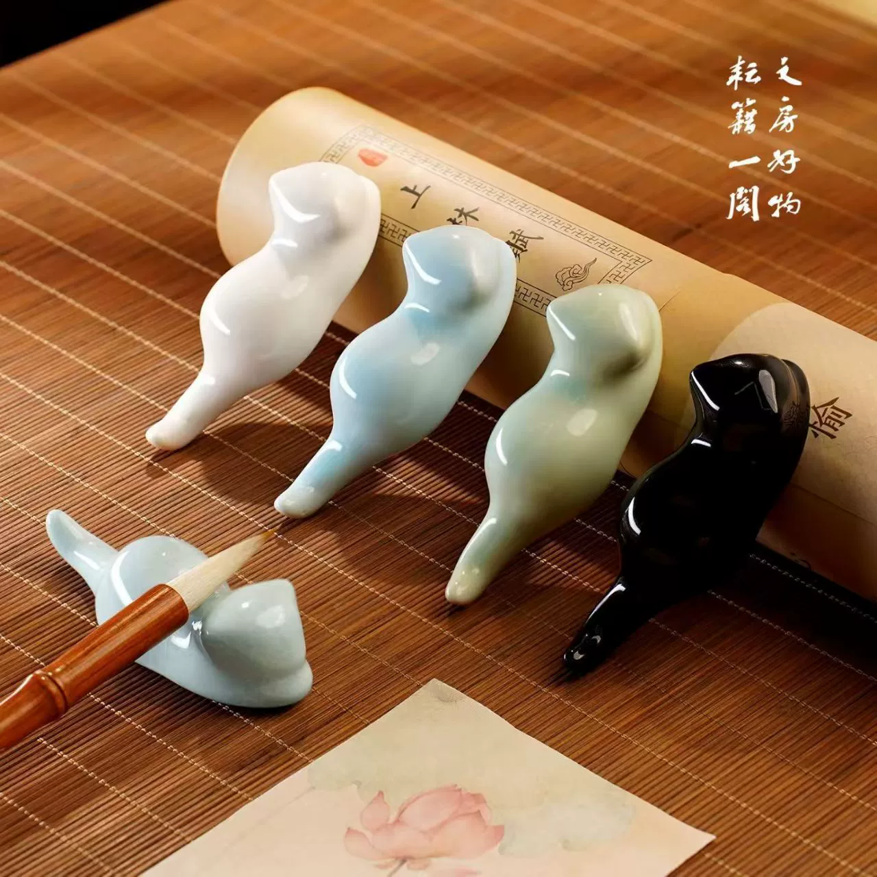 Подставка для ручек, держатель для кистей, подставка для ручек из керамики в виде котенка, принадлежности для каллиграфии и китайской живописи, четыре сокровища учёбы, держатель для ручек в виде котенка