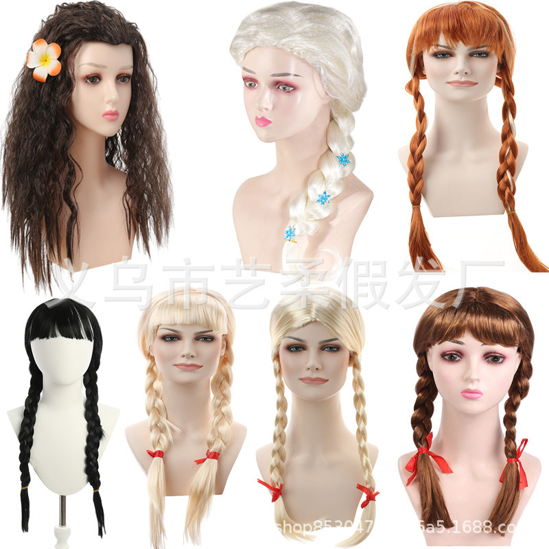 Halloween Annabelle Brown Double Braids Girls Cos Wig Oktoberfest Girls Golden Braids